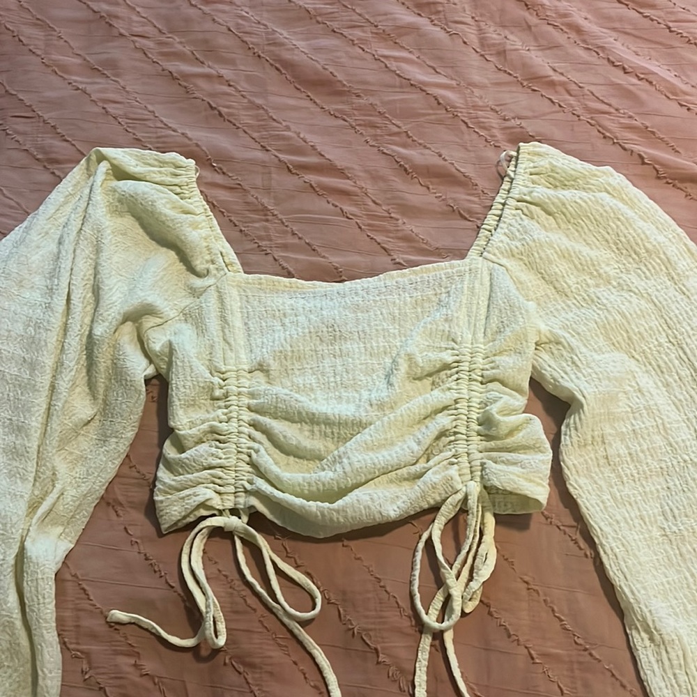 Yellow Crop Top with Puffy Long Sleeves